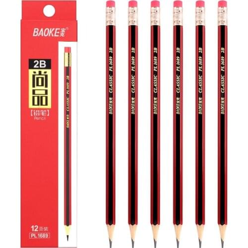 12 Boxes of Baoke PL1689 Pupils' Pencils Non-toxic 2B with Eraser Head Book Writing Art Painting Sketch Log Pencil Set
