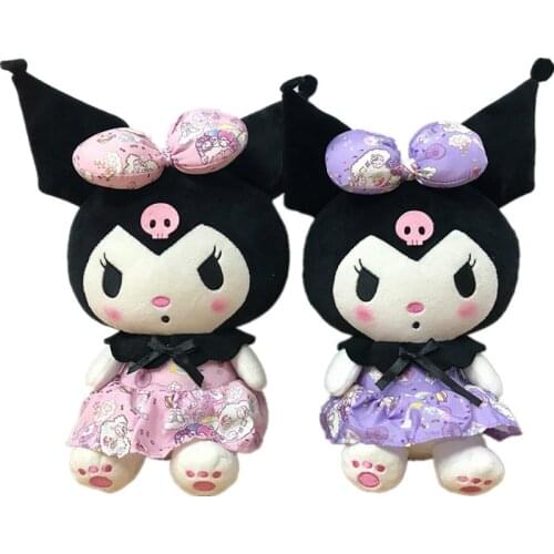 25cm Sanrio Cute Cartoon Kawali Kuromi Soft Plush Toy Wearing Lolita Skirt Doll Stuffed Plush Doll Childrens Gift Kids Toys