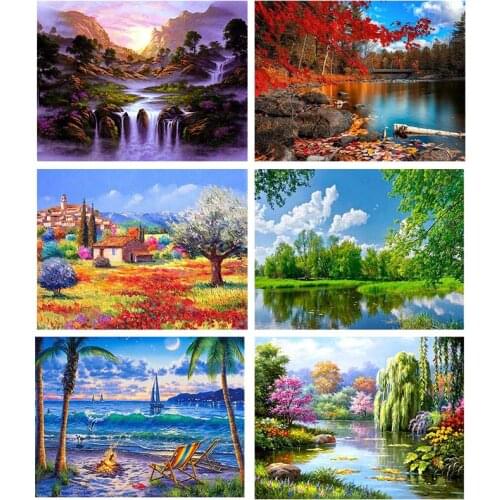 Diamond Painting Nature Full Square Landscape Diamond Mosaic Tree Needlework Diamond Embroidery Scenery Handmade Gifts