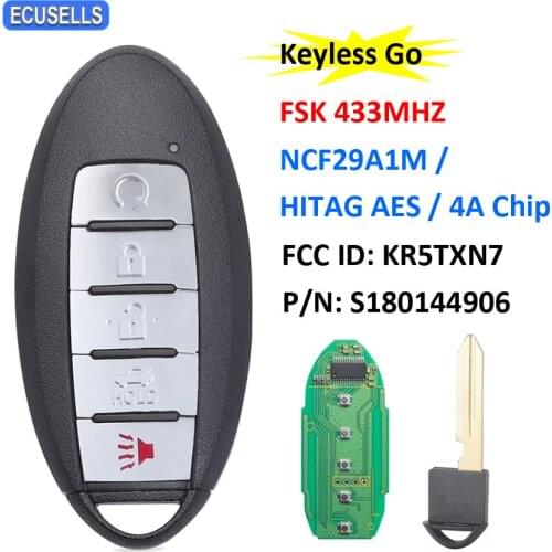 Keyless-Go 5 Button Smart Remote Car Key FSK 433Mhz NCF29A1M / HITAG AES / 4A Chip For Nissan Maxima FCC ID: KR5TXN7 S180144906