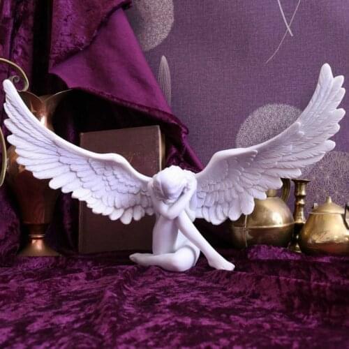 BUF White Resin Winged Angel Decor Statue Home Garden Courtyard Decorative Sculpture Home Decoration Crafts Ornaments Figurines