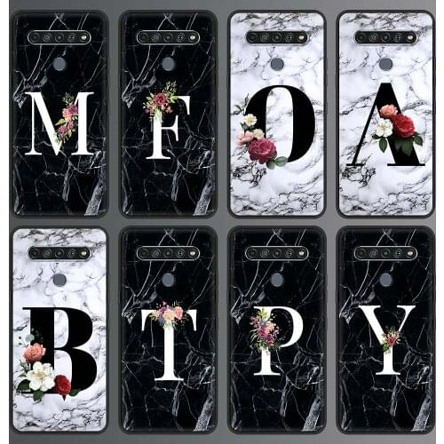 Letters Flower 26 English Marble Phone Case for LG K41s K61 K50 K40 K40s G6 K50s K51 K51s K71 K52 K42 G7 G8 Black Shell Cover