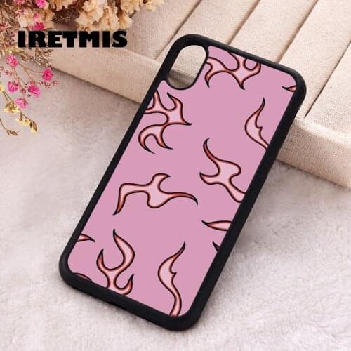 Iretmis 5 5S SE 2020 phone cover cases for iphone 6 6S 7 8 Plus X Xs Max XR 11 12 MINI Pro Soft Silicone Pink Flames Fire Print
