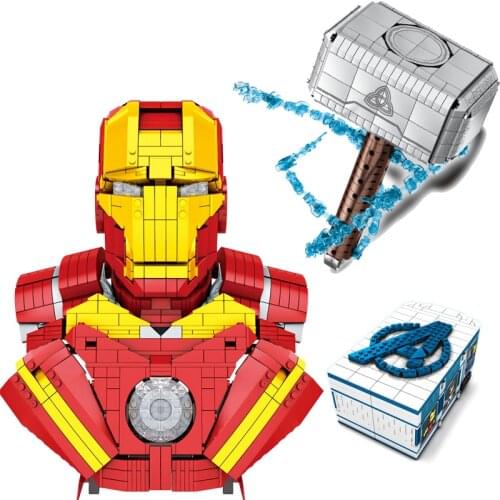 Disney Avengers Large Thors Hammer + Iron Man Infinite Arm Building Blocks for Childrens Toy Gifts