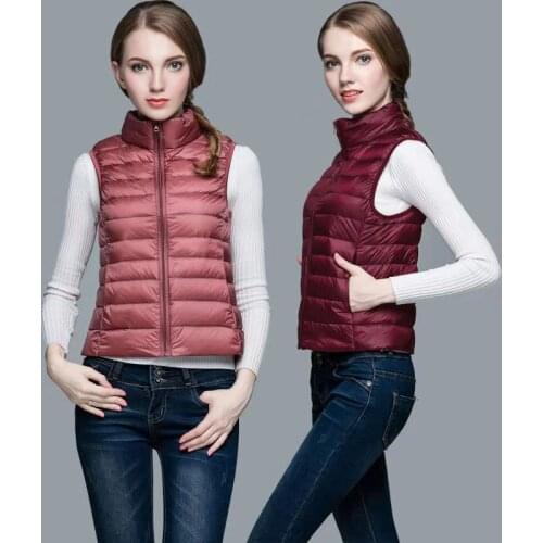 2021 New Women 90% White Duck Down Vest Womens Ultra Light Duck Down Vest Jacket Autumn Winter High collar Sleeveless Coat