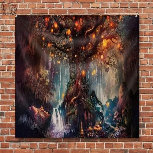 Wishing Lantern Trees Tapestry Wall Hanging Psychedelic Landscape Wall Tapestry Carpet Bed Sheet Bohemian Hippie Home Decor