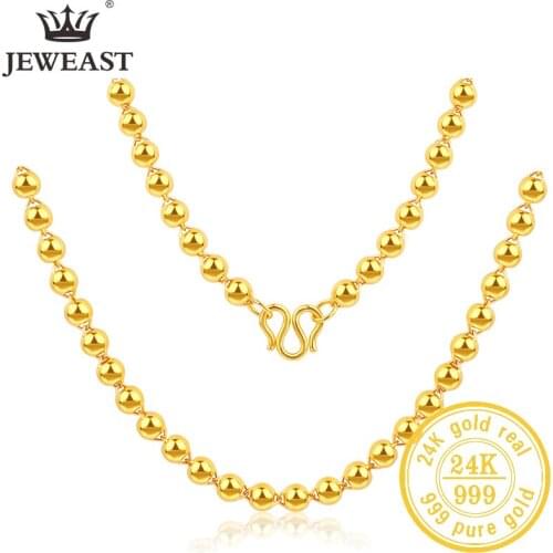 JLZB 24K Pure Gold Necklace Real AU 999 Solid Gold Chain Nice Smooth Matte Beads Upscale Trendy Fine Jewelry Hot Sell New 2020