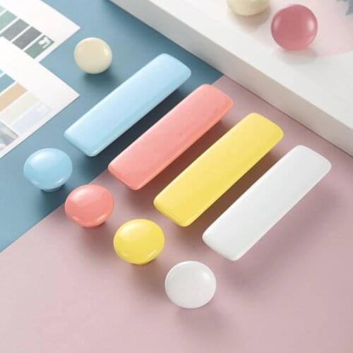 Candy Color Ceramic Round Cabinet Wardrobe Drawer Cupboard Knob Pull Handle Round Shape Durable Easy Installation Cabinet Knob