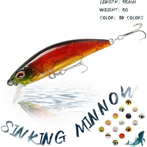 KoKossi 1PCS 55MM 5G Crankbait Minnow Fishing Lures Hard Artificial Fake Bait Sinking Wobbler 3D Eyes Fishing Accessories Tackle