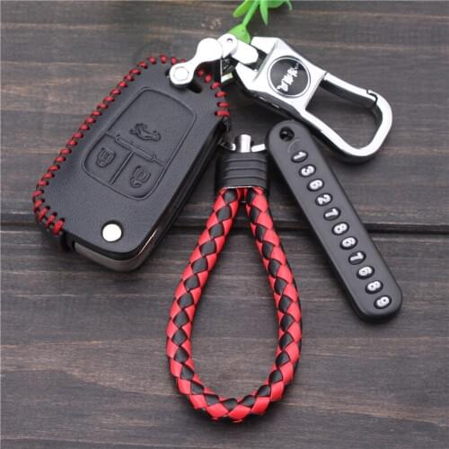 Leather Key Case For Car For Chevrolet Cruze Cavalier Lova sail 3 Car Key Cover With Keychain Key Portect