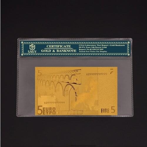 Best Price For 24k Gold Foil Bills Europe 5 Euros Gold Banknotes Fake Paper Money Collection With COA Frame