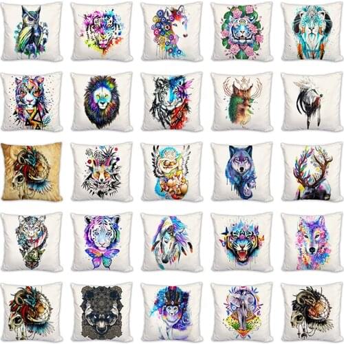 Owl tiger lion butterfly wolf elephant Cushion Cover Fox Animals Linen Pillow Case Chair Sofa Home Decor Polyester Throw Cover