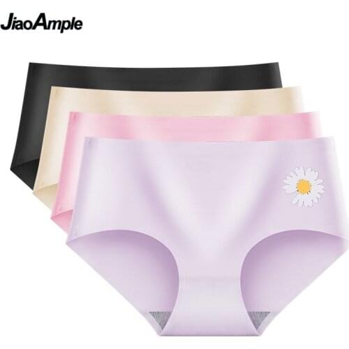 2 Pieces Summer Thin Seamless Underwear Women Big Size Cute Daisy Print Cozy Ice Silk Briefs Girls Fashion Breathable Underpants