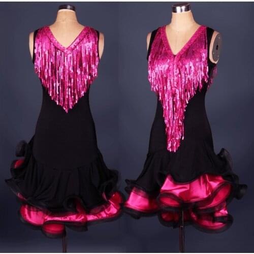2017 New Adult/Children Tassel sequins Latin Dance Dress Women/Girls Cha Cha/Rumba/Samba/Ballroom Clothing For Dance Costum