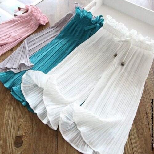 Summer 2021 new girls' suit childrens Fashion Ice silk fabricspring new girls' pants straight tube wide leg Ninth pants