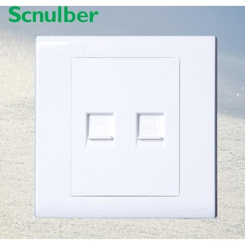 One 4 pins telephone RJ11 socket with single 8 pins internet RJ45 wall switch outlet
