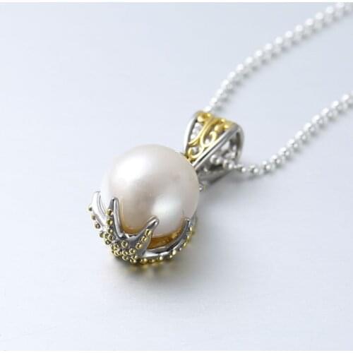 S925 Sterling Silver Pendant With Baroque Natural Pearl Vintage Thai Silver Personality Black And Yellow Craft Pendant Wholesale