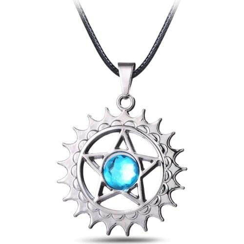 Pentacle Contract Logo With Blue Crystal The Anime Figure Sebastian Michaelis Black Butler Necklace