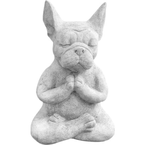 Resin Meditation Dog Statue Yoga Pose Sitting French Bulldog Animal Figurine Prayer Collectible Garden Sculptures Decor N2UC