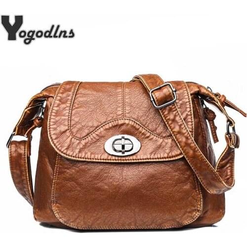Retro PU Leather Shoulder Bag For Women Lock Crossbody Bag Big Capacity Messenger Bag Wild Shopping Lady Handbag Leisure Bags