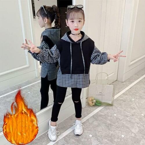 Girls' Hoodies Sweatshirts Kids Outwear 2021 Black Velvet Thicken Warm Winter Autumn Cotton Fleece Outdoor Childrens Clothing