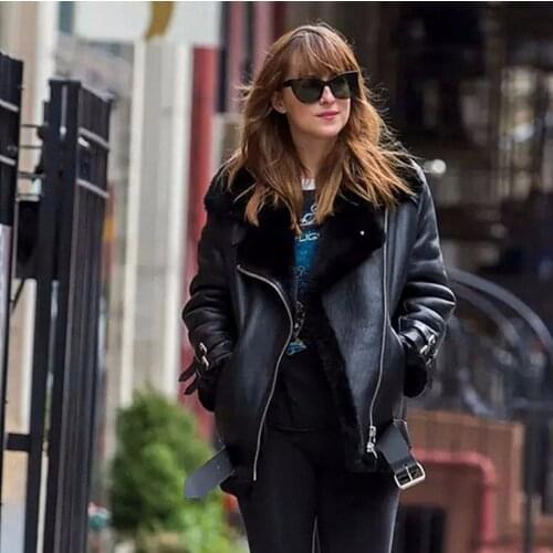 Only 30 pieces! Sheep fur leather sheeskin leather inclined zipper locomotive belt integrated female winter women warm coat