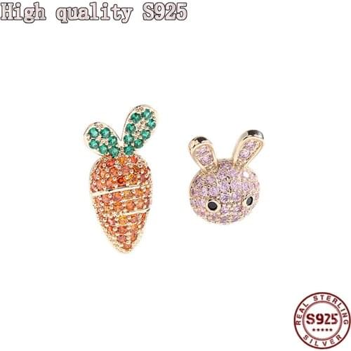 High Quality, Sweet and Lovely, Crystal Animal Earrings S925 Silver Needle Earrings Carrot Rabbit Lady Earrings