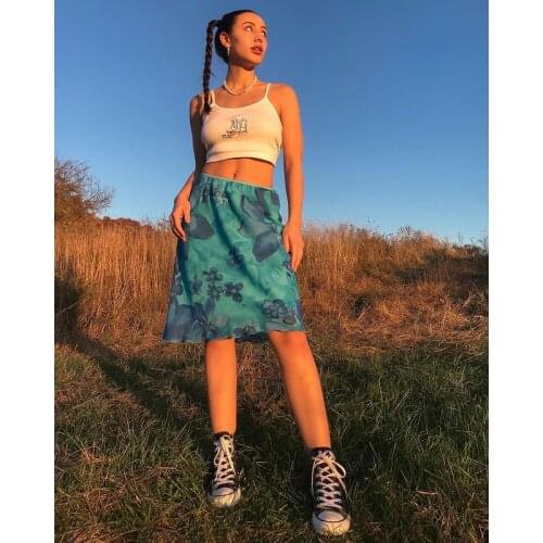 Womens Harajuku E-Girl 90s High Waist Tie-dye Midi Skirt Bohemian Vintage A-Line Boycon Slim Fit Skirt Beach Streetwear