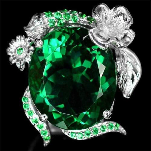WYJZY New super high quality green stone ladies exaggerated ring classic matching accessories to attend party dress up jewelry