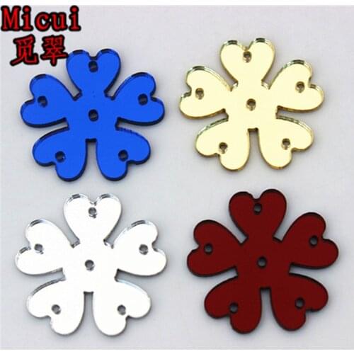 Micui 10pcs 25mm Flower Shape Mirror Acrylic Rhinestones Flat back Crystal Stones Sewing Decorations For Garment Crafts MC776
