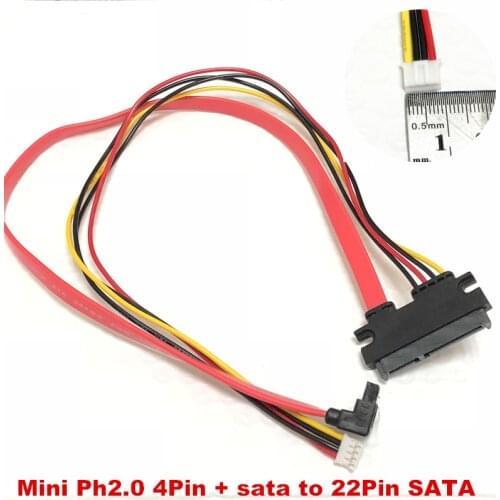 10pcs Mini Small 4Pin PH2.0 + SATA L Type 90 Degree HDD With shrapnel to 22Pin hard disk drive SATA Data Power Supply Cable