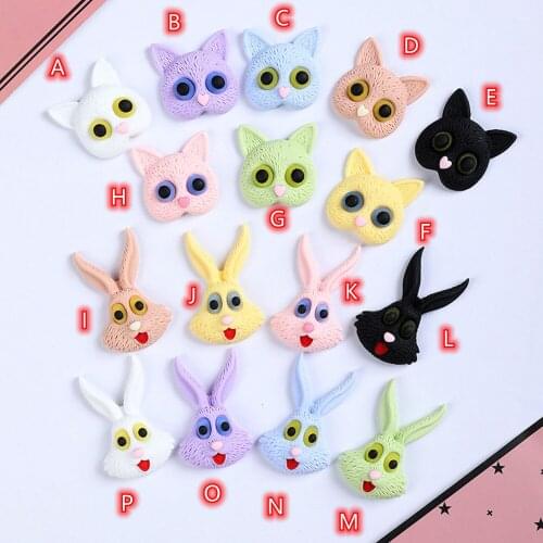 Rabbits Heads Flatback Cabochons for Scrapbooking 10pcs big Luminous Cartoon Cat Bunny Head Button Embellishments for phone Case