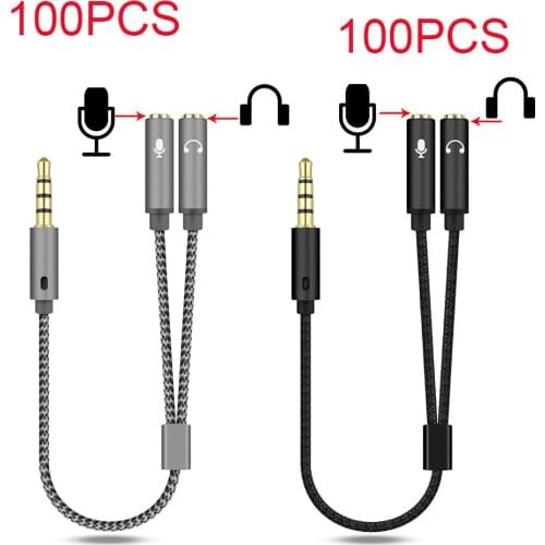 100PCS 3.5mm Audio Splitter Jack Earphone Microphone 4 Poles Aux Extension Adapter Cable For PC Headphone