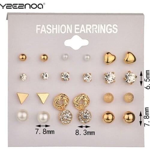 12Pairs/sets Round Square Ball cute Crystal Earrings Sets For Women Concise style Stud Earring Fashion Classic