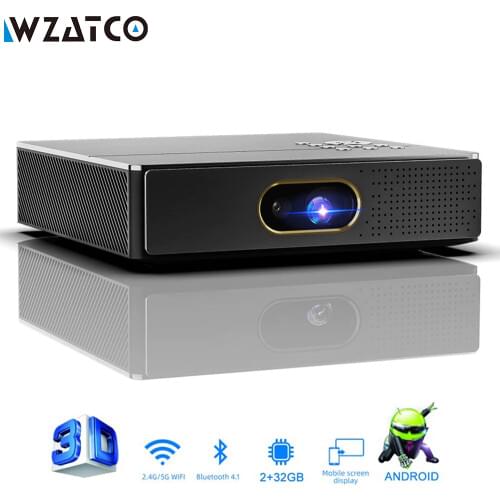 WZATCO 3D Projector 4K 5G WIFI S5 DLP Smart Android for Home Theater Beamer Full HD 1080P Video lAsEr Portable MINI Proyector
