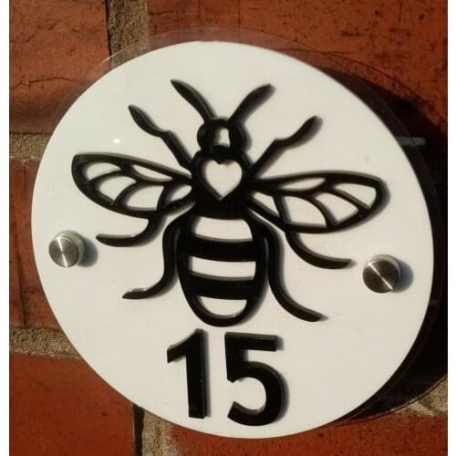 Customized Manchester Bee Modern Acrylic Vinyl Sticker House Number Street Name Sign