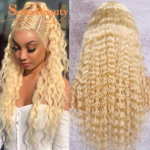 Blonde Curly Lace Front Human Hair Wig 13X4 Pre plucked Brazilian Remy Deep Wave Wig For Black Women