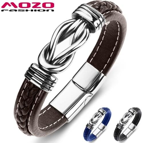 Fashion Bangles Classic Mens Bracelet Leather Stainless Steel Charm Womans Cross Punk Jewelry Gifts Brown