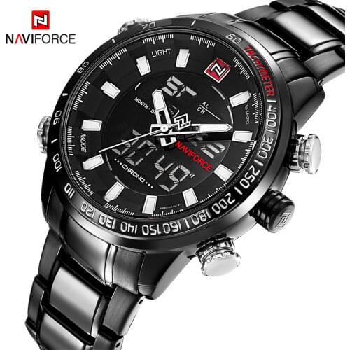 NAVIFORCE Brand Men Military Fashion Wristwatches Steel Quartz Dual Display Watches Waterproof LED Clock Relogio Masculino