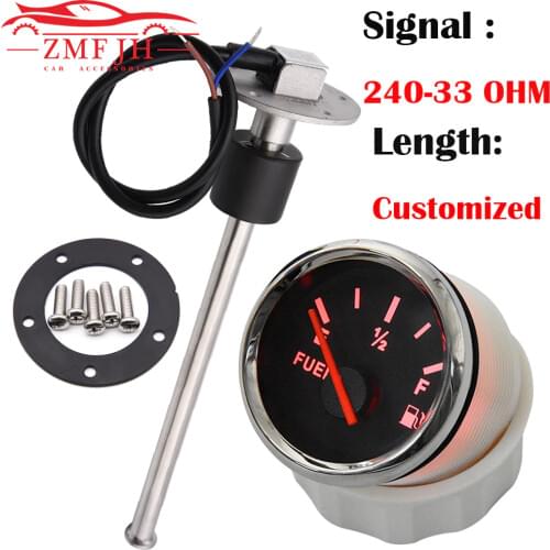 150-600mm Stainless Steel Marine Fuel Level Gauge Sensor Fit Boat Car Fuel Level Gauge Meter 240-33ohm with Red Backlight 9-32V