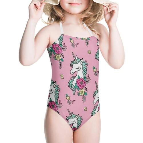 HYCOOL Bathing Suits Teen Girls Spoon Flower Sleep Unicorn Print Kindergarten Kids One Piece Swimsuit Children Summer Beach Wear