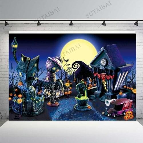 Halloween Night Backdrop Moon Pumpkin Lantern Terror Haunted House Photograhy Background Baby Shower Birthday Party Photo Booth