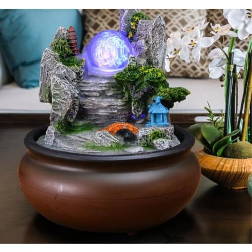 Chinese Style Rockery Maitreya Carp Water Fountain Feng Shui Ball Led Light Home Decoration Office Opening Desktop Furnishings