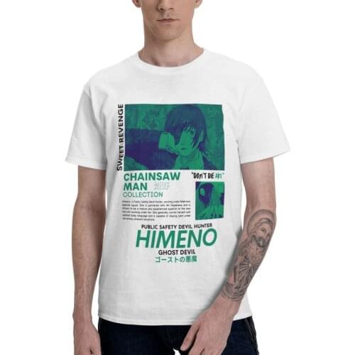 Male Chainsaw Man Harajuku T-Shirt Streetwear Anime Manga Himeno Tshirt Short Sleeve Unique T Shirt Homme 100% Cotton Tee Tops