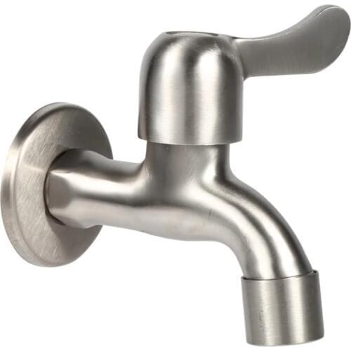 G1/2in Washing Machine Tub Tap Stainless Steel Chrome Single Cold Water Faucet Wall Mount Outdoor Garden Faucet (Sharp Mouth)