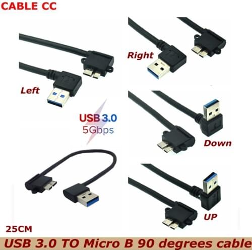 90 Degree USB3.0 Data Charging Cable A Male to Micro B Male Cable USB 3.0 Adapter Right Up Down Left angled For HDD Case 0.25M