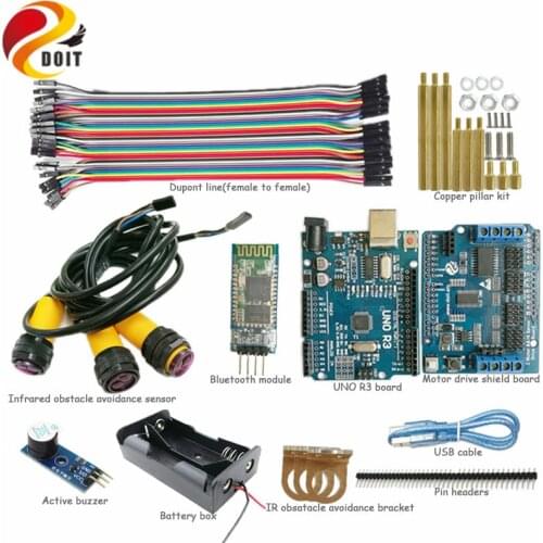 1 set Bluetooth IR control kit for robot smart car chassis with Arduino UNO Board Infrared Obstacle Avoidance diy rc toy