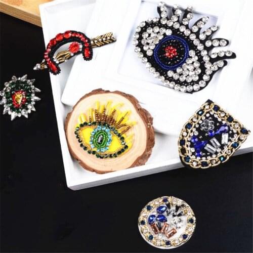 Maxsin 1 Pc High Quality Hand-beaded Rhinestone Eyes Sticker Sew On Garment Decoration Handbag Shoes Hat Patch DIY Applique