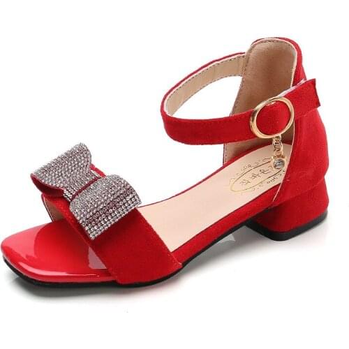 Fashion Princess Rhinestones Bow Kids Summer Little Girls Sandals Children High Heals Shoes Size 3 4 5 6 7 8 9 10 11 12 13 Years