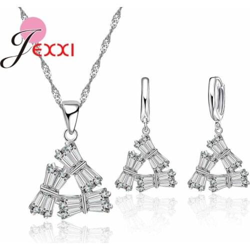 Charms Fashion 925 Sterling Silver Zircon Necklace Earrings For Wommen Bride Wedding Jewelry Sets Fashion Hollow Bijoux